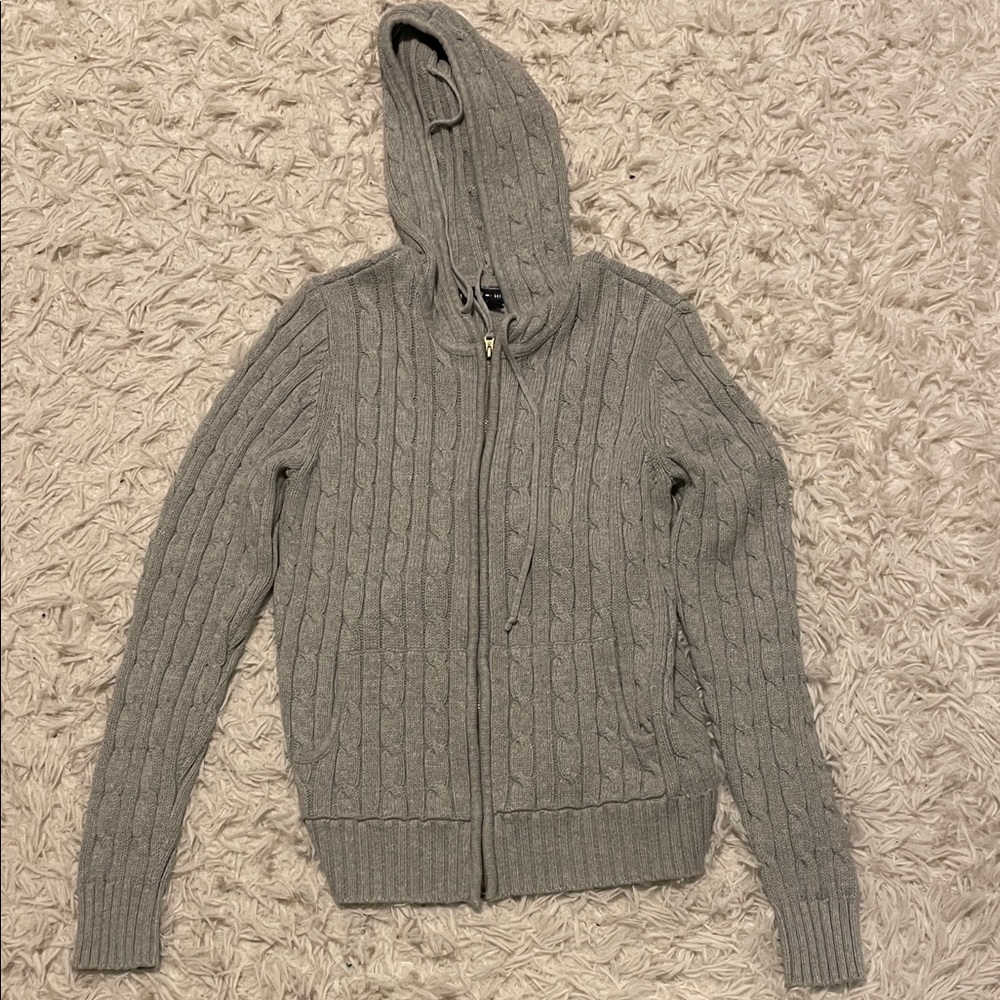 Tommy Hilfiger Gray Zip-Up Cable Knit Sweater